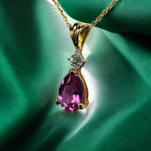 Load image into Gallery viewer, Pink Sapphire Diamond Pendant Necklace - 10K Yellow Gold Natural Pear Cut Pink Sapphire 1.5ct - 18" Chain - 1.1g September Fine Jewelry
