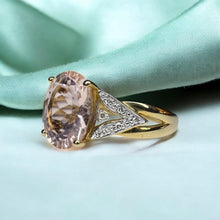 Load image into Gallery viewer, Pink Morganite Diamond Split Shank Ring - 14K Yellow Gold 2.35CTTW Natural Oval 10mm Morganite Diamond Accents - Size 7 Fine Jewelry
