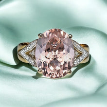Load image into Gallery viewer, Pink Morganite Diamond Split Shank Ring - 14K Yellow Gold 2.35CTTW Natural Oval 10mm Morganite Diamond Accents - Size 7 Fine Jewelry
