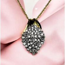 Load image into Gallery viewer, VINTAGE- 14K Gold- 2CT Natural Diamond Necklace -17"-Cluster -Round &amp; Baguette Cut -2.5g 2 Carat TW Anniversary Gift Christmas Gift for Wife
