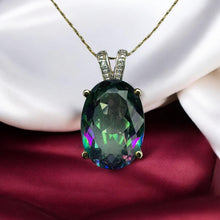 Load image into Gallery viewer, Vintage Large Mystic Topaz &amp; Diamond Necklace - 10K Yellow Gold Rainbow Fire Oval 7.5CT - 20 Inch Chain - 3.3g Estate Fine Jewelry
