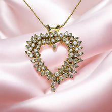 Load image into Gallery viewer, Vintage Diamond Cluster Heart Necklace - 10K Yellow Gold Natural Earth Mined Round Cut 1.20CTW 66 Diamonds - 18 Inch Chain - 4g Fine Jewelry
