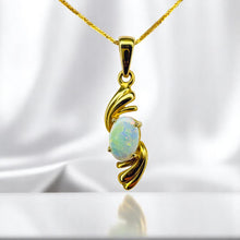 Load image into Gallery viewer, Australian Opal Necklace - 18K Yellow Gold Natural White Boulder Opal Oval Cabochon Pendant - 17 Inch Chain - High Karat Fine Jewelry
