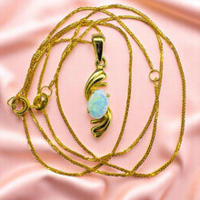 Load image into Gallery viewer, Australian Opal Necklace - 18K Yellow Gold Natural White Boulder Opal Oval Cabochon Pendant - 17 Inch Chain - High Karat Fine Jewelry
