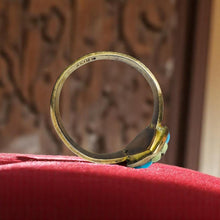 Load image into Gallery viewer, Antique Victorian Turquoise &amp; Seed Pearl Ring - 10K Yellow Gold Navette Ornate Setting Size 3.25 - 1.8g Circa 1890s Estate Fine Jewelry
