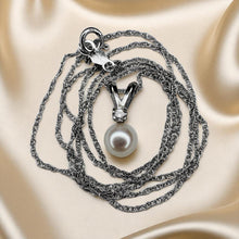 Load image into Gallery viewer, Akoya Pearl &amp; Diamond Necklace - 14K White Gold 6mm Cultured Pearl American Jewelry Company - 18 Inch Chain - 1g Bridal Estate Fine Jewelry
