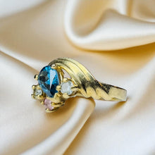 Load image into Gallery viewer, 10K Gold- Natural Cobalt Blue Spinel Ring sz 8- 3/4CT Pear Cut Pastel Rainbow Ring 2.4g Fairytale Fantasy Ring Artisanal Solid Gold Jewelry
