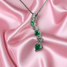 Load image into Gallery viewer, Emerald Diamond Journey Necklace - 10K White Gold Natural Round Emeralds 1/4ct TW - 18" Chain - 1g May Birthstone Estate Fine Jewelry
