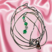 Load image into Gallery viewer, Emerald Diamond Journey Necklace - 10K White Gold Natural Round Emeralds 1/4ct TW - 18" Chain - 1g May Birthstone Estate Fine Jewelry
