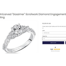 Load image into Gallery viewer, Artcarved Gossamer Diamond Bridal Set - 14K White Gold GIA Certified 1CT Floral Hand Carved - Sizes 5.5 &amp; 6 - 6.4g Fine Jewelry
