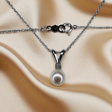 Load image into Gallery viewer, Akoya Pearl &amp; Diamond Necklace - 14K White Gold 6mm Cultured Pearl American Jewelry Company - 18 Inch Chain - 1g Bridal Estate Fine Jewelry
