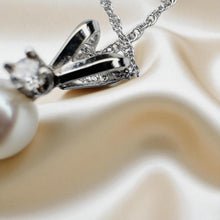 Load image into Gallery viewer, Akoya Pearl &amp; Diamond Necklace - 14K White Gold 6mm Cultured Pearl American Jewelry Company - 18 Inch Chain - 1g Bridal Estate Fine Jewelry
