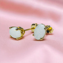 Load image into Gallery viewer, VINTAGE- 10K Gold- Natural Australian Opal Earrings -1/2CT TW - Stud Earrings White Opal Boulder Opal October Birthstone Earrings Rainbow
