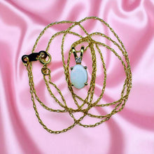 Load image into Gallery viewer, Australian Opal Diamond Necklace - Vintage 10K Yellow Gold Oval White Opal Cabochon Diamond Accent - 18" Chain - October Fine Jewelry
