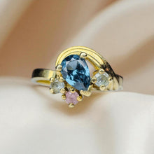 Load image into Gallery viewer, Cobalt Blue Spinel Ring - Artisanal 10K Yellow Gold Pear Cut Multi Stone Prasiolite Topaz Ring- Size 8 - 2.8g Fairytale Estate Fine Jewelry
