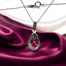 Load image into Gallery viewer, 10K Gold- Natural Burmese Ruby Halo Diamond Necklace -18"-1CT T.W. -White Gold -Pear Cut -2.6g July Birthstone - Anniversary Gift for Wife
