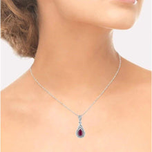 Load image into Gallery viewer, 10K Gold- Natural Burmese Ruby Halo Diamond Necklace -18"-1CT T.W. -White Gold -Pear Cut -2.6g July Birthstone - Anniversary Gift for Wife
