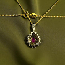 Load image into Gallery viewer, Burmese Ruby Diamond Halo Necklace - Vintage 14K Yellow Gold 2/3CT Pear Cut Earth Mined Ruby Teardrop Pendant - 20 Inch Chain Fine Jewelry
