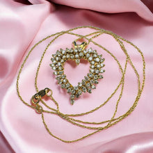 Load image into Gallery viewer, Vintage Diamond Cluster Heart Necklace - 10K Yellow Gold Natural Earth Mined Round Cut 1.20CTW 66 Diamonds - 18 Inch Chain - 4g Fine Jewelry
