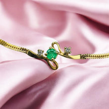 Load image into Gallery viewer, Colombian Emerald &amp; Diamond Herringbone Bracelet - 18K Yellow Gold - Vintage - Natural 1/3CTW Earth Mined - 6.5 Inch - 2.6g Fine Jewelry

