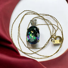 Load image into Gallery viewer, Vintage Large Mystic Topaz &amp; Diamond Necklace - 10K Yellow Gold Rainbow Fire Oval 7.5CT - 20 Inch Chain - 3.3g Estate Fine Jewelry
