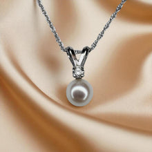 Load image into Gallery viewer, Akoya Pearl &amp; Diamond Necklace - 14K White Gold 6mm Cultured Pearl American Jewelry Company - 18 Inch Chain - 1g Bridal Estate Fine Jewelry
