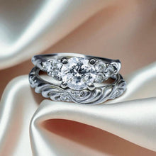 Load image into Gallery viewer, Artcarved Gossamer Diamond Bridal Set - 14K White Gold 1CT GIA Certified Floral Scroll Hand Carved - Sizes 5.5 and 6 - 6.4g Fine Jewelry
