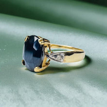 Load image into Gallery viewer, Blue Sapphire Diamond Ring - Antique Art Deco 10K Yellow Gold 2.5CT Natural Oval Sapphire With Accents - Size 6 - 1.9g Fine Jewelry
