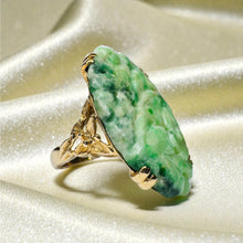Load image into Gallery viewer, Carved Nephrite Jade Ring - Antique Art Nouveau 10K Yellow Gold Floral Motif - Circa 1920s - Size 5 - Wearable Artifact Estate Fine Jewelry
