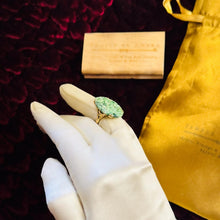 Load image into Gallery viewer, Carved Nephrite Jade Ring - Antique Art Nouveau 10K Yellow Gold Floral Motif - Circa 1920s - Size 5 - Wearable Artifact Estate Fine Jewelry
