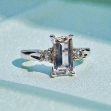 Load image into Gallery viewer, Peach Morganite Engagement Ring - 14K White Gold Natural Emerald Cut 1CTW Three Stone Size 7 - 2.5g Alternative Wedding Ring Fine Jewelry
