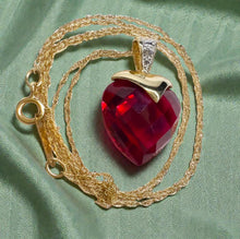 Load image into Gallery viewer, Pigeon Blood Ruby Heart Briolette Necklace - 10K Yellow Gold Natural Ruby &amp; Diamond Pendant - 16" Chain - 3.2g July Birthstone Fine Jewelry
