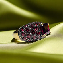 Load image into Gallery viewer, Estate Indian Garnet Cluster Ring - 10K Yellow Gold Rhodolite 4.52CTW Pave Set Size 6 - 4.4g January Birthstone Cocktail Fine Jewelry
