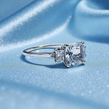 Load image into Gallery viewer, Aquamarine &amp; Diamond Three Stone Ring - 10K White Gold Natural Cushion Cut 1.15CTW Size 8 - 1.5g Wedding Ring March Birthstone Fine Jewelry
