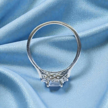 Load image into Gallery viewer, Aquamarine &amp; Diamond Three Stone Ring - 10K White Gold Natural Cushion Cut 1.15CTW Size 8 - 1.5g Wedding Ring March Birthstone Fine Jewelry
