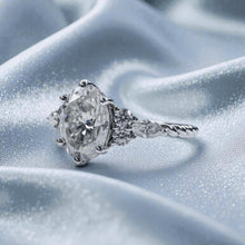Load image into Gallery viewer, Moissanite Engagement Ring - 10K White Gold Oval Cut Fairytale Vine Twist 2CT TW Size 8 - Claw Prong Fantasy Wedding Ring Fine Jewelry
