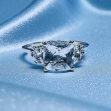 Load image into Gallery viewer, Aquamarine &amp; Diamond Three Stone Ring - 10K White Gold Natural Cushion Cut 1.15CTW Size 8 - 1.5g Wedding Ring March Birthstone Fine Jewelry
