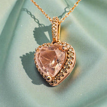 Load image into Gallery viewer, Morganite &amp; Diamond Halo Necklace - 10K Rose Gold Heart Pendant 1.25CT Pink Morganite - 18 Inch Chain - 1.8g April Birthstone Fine Jewelry
