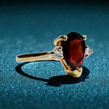 Load image into Gallery viewer, Indian Garnet Diamond Ring - Estate 14K Yellow Gold Pear Cut Solitaire 1.5ct - Size 6 - January Birthstone Anniversary Fine Jewelry
