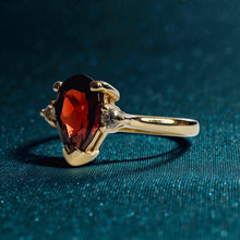Load image into Gallery viewer, Indian Garnet Diamond Ring - Estate 14K Yellow Gold Pear Cut Solitaire 1.5ct - Size 6 - January Birthstone Anniversary Fine Jewelry
