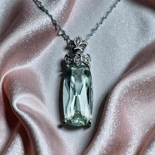 Load image into Gallery viewer, Prasiolite &amp; Diamond Necklace - 14K White Gold Green Amethyst 3CT Emerald Cut Solitaire - 18 Inch Chain - Diamond Accents Fine Jewelry
