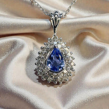 Load image into Gallery viewer, 10K White Gold - Natural Tanzanite &amp; Diamond Necklace -18" Double Halo -1CT- 1.6g - Teardrop Necklace for Wife Girlfriend Valentines Day
