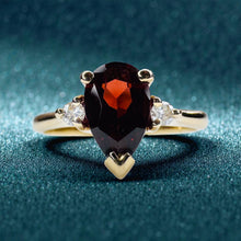 Load image into Gallery viewer, Indian Garnet Diamond Ring - Estate 14K Yellow Gold Pear Cut Solitaire 1.5ct - Size 6 - January Birthstone Anniversary Fine Jewelry
