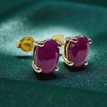 Load image into Gallery viewer, Burmese Ruby Stud Earrings - Vintage 14K Yellow Gold Oval 1.25cttw Natural 6x4mm - July Birthstone Anniversary Fine Jewelry
