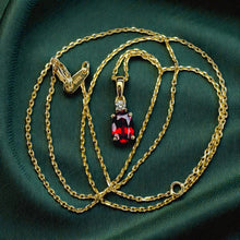 Load image into Gallery viewer, Ruby Diamond Necklace - Estate 10K Yellow Gold Oval Pigeon Blood 1ct Solitaire - 18 Inch - July Birthstone Minimalist Fine Jewelry
