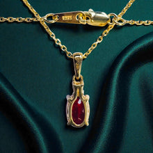 Load image into Gallery viewer, Ruby Diamond Necklace - Estate 10K Yellow Gold Oval Pigeon Blood 1ct Solitaire - 18 Inch - July Birthstone Minimalist Fine Jewelry
