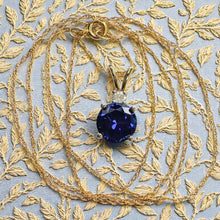 Load image into Gallery viewer, Blue Sapphire Diamond Necklace - Estate 10K Gold Large 7mm Ceylon Sapphire Solitaire - 18 Inch 1.62cttw September Birthstone Fine Jewelry
