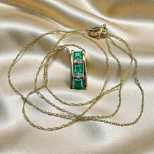 Load image into Gallery viewer, Colombian Emerald Diamond Necklace - Vintage 10K Yellow Gold Princess Square Cut 3/4cttw Tension Bar - 18 Inch May Birthstone Fine Jewelry
