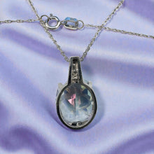 Load image into Gallery viewer, Mystic Topaz Diamond Necklace - 10K White Gold Large 6ct Oval Pastel Rainbow Neptune Topaz - 18 Inch 2.7g Fairytale Fantasy Fine Jewelry
