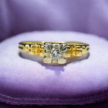 Load image into Gallery viewer, Old Mine Cut Diamond Ring - Antique Edwardian 14K Gold Solitaire - Size 9.5 - Circa 1910 Handmade Engagement Wedding Fine Jewelry
